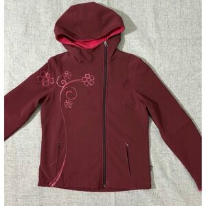 Kuhl Softshell Jacket Women Small Burgundy Heart Floral Embroidered Hooded